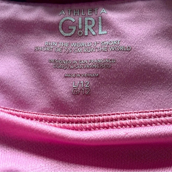 Athleta Girl Run the World 3” Pink/Gray Print, Size 12 - Picture 5 of 5